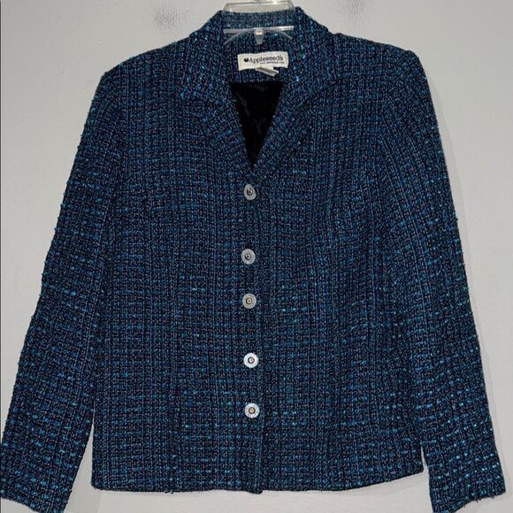 Appleseed’s Blue Textured Tweed Blazer with Notched Lapels - Picture 1 of 13